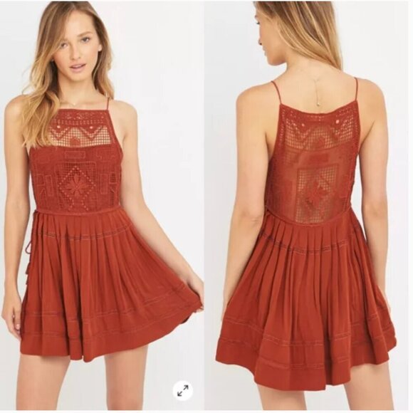 Free People size S Emily Dress boho crochet detail side tassel mini dress EUC - Picture 1 of 5